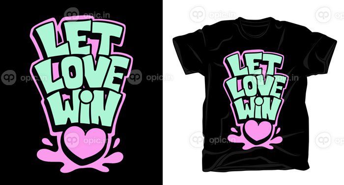 دانلود طرح تی شرت تایپوگرافی دستی let love win