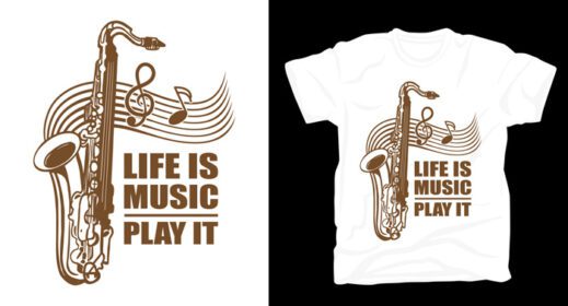 دانلود زندگی موسیقی است پخش آن تایپوگرافی با تی شرت ساکسیفون