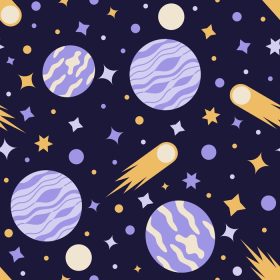 دانلود وکتور پترن بدون درز اعماق فضا با سیارات و ستاره ها