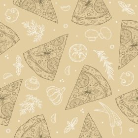دانلود وکتور پیتزا پترن بدون درز با گوجه فرنگی پنیری سیر ریحان