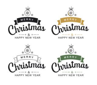 دانلود برچسب تایپوگرافی کریسمس مبارک و سال نو مبارک با ست طراحی نمادها برای کارت تبریک کاردستی نشان برچسب