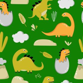 دانلود وکتور پترن بدون درز با دایناسورهای خنده دار در پس زمینه سبز