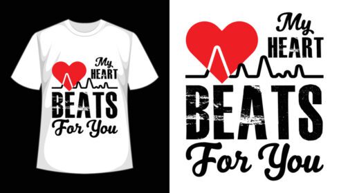 دانلود تصویر برداری طرح تی شرت قلب من برای تو می زند