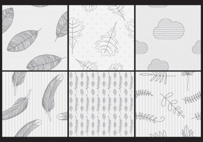 دانلود وکتور بافت ها و پس زمینه ها بخش مهمی از طراحی هستند که پس زمینه پروژه های خود را با این مجموعه از شش پترن دست ساز سیاه و سفید تزئین کنید.