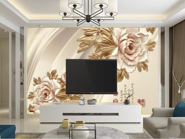 دانلود کاغذ دیواری طرح بادی فلزی برجسته گل صد تومانی پس زمینه تلویزیون