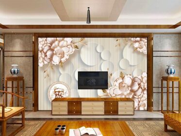دانلود کاغذ دیواری طرحی خلاقانه استریوسکوپی سه بعدی چینی دیوار پس زمینه تلویزیون غنی از گل صد تومانی