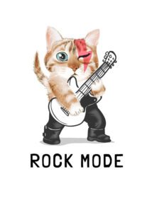 دانلود شعار حالت راک با تصویر گربه ناز در حال نواختن گیتار