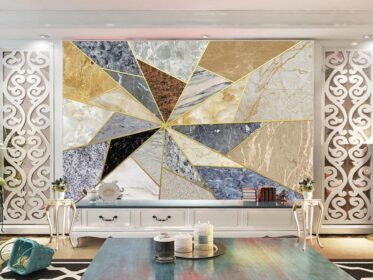 دانلود کاغذ دیواری طرح نوردیک مینیمالیستی هندسی انتزاعی طلایی چند ضلعی دیوار پس زمینه سنگ مرمر