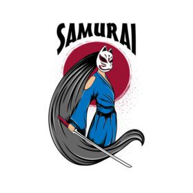 دانلود لوگوی زنان سامورایی با ماسک روباه با حروف سامورایی روی