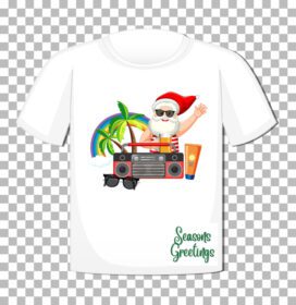 دانلود بابا نوئل با لباس تابستانی شخصیت کارتونی روی تی شرت جدا شده در تصویر پس زمینه شفاف