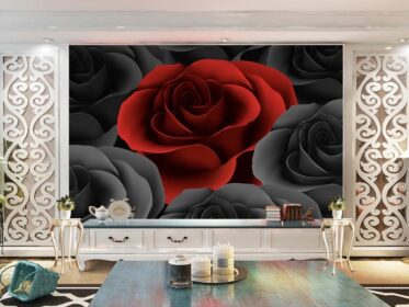 دانلود کاغذ دیواری طرح خلاقانه گل رز پس زمینه تلویزیون