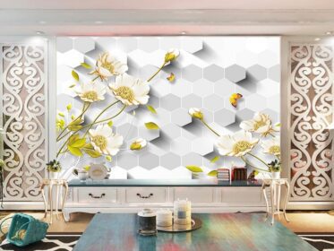 دانلود کاغذ دیواری طرح ساده سه بعدی استریو گل پروانه دیوار پس زمینه تلویزیون
