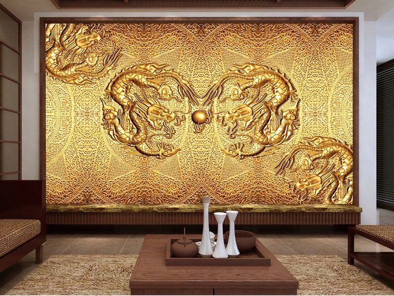 دانلود طرح کاغذ دیواری طلایی حک شده توپ اژدها طلایی عنصر چینی دیوار پس زمینه
