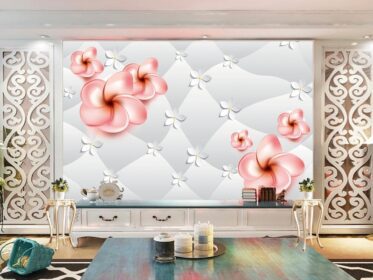دانلود طرح کاغذ دیواری گل صورتی مدرن استریو سه بعدی گل هندسی دیوار پس زمینه تلویزیون