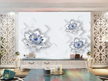 دانلود طرح کاغذ دیواری دیواری با پس زمینه مدرن گل الماس آبی