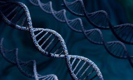 دانلود تصویر ساختارهای مارپیچی مولکول DNA روی آبی تیره انتزاعی