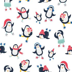 دانلود وکتور وکتور پترن بدون درز با پنگوئن های بامزه مناسب برای طراحی کودکان