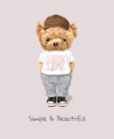 دانلود شعار ساده و زیبا با اسباب بازی خرس در تصویر تی شرت