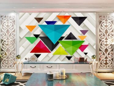 دانلود طرح کاغذ دیواری مدرن سه بعدی رنگی استریو دیوار پس زمینه تلویزیون گرافیکی هندسی