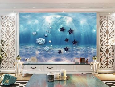 دانلود طرح کاغذ دیواری 3 بعدی دریایی نقش برجسته دنیای زیر آب دیوار پس زمینه اتاق کودک