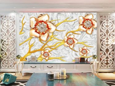 دانلود کاغذ دیواری طراحی مدرن مینیمالیستی استریوسکوپیک جواهرات سه بعدی گلدار دیوار پس زمینه تلویزیون