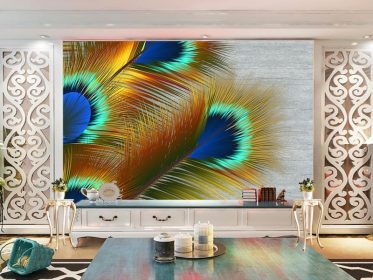 دانلود طرح کاغذ دیواری دیواری پس زمینه تلویزیون پر طاووس تزئین شده مدرن