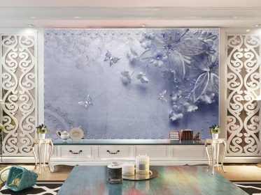 دانلود کاغذ دیواری طرح 3 بعدی فانتزی استریو جواهر گل پروانه دیوار پس زمینه