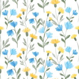 دانلود وکتور آبرنگ گل وحشی طرح بدون درز گل در رنگ های زرد و آبی