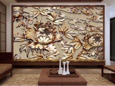 دانلود طرح کاغذ دیواری به سبک چینی حکاکی روی چوب سه بعدی دیوار پس زمینه تلویزیون گل صد تومانی