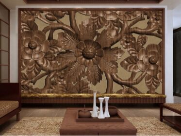 کاغذ دیواری سه بعدی حکاکی گل چوبی