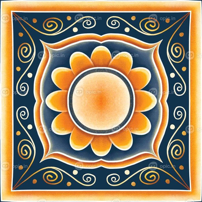 دانلود وکتور گل طلای زرد روسری آبی نیلی هندسی قومی