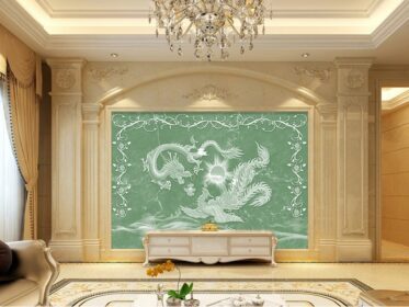 دانلود کاغذ دیواری طرح لانگ فنگ چنگ شیانگ حکاکی یشم نقش برجسته 3 بعدی پس زمینه تلویزیون نقاشی دیواری