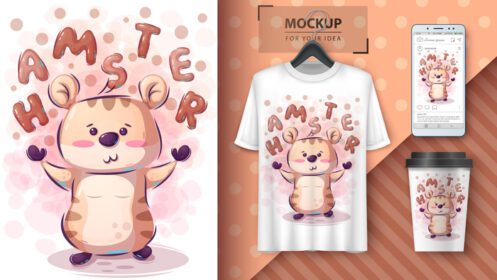 دانلود مجموعه طراحی شخصیت همستر شیرین شامل قالب های ماکت برای شبکه های اجتماعی تی شرت و آستین قهوه