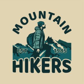 دانلود طرح تی شرت کوهنوردان با مرد پیاده روی قدیمی