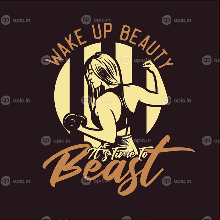 دانلود طرح تی شرت wake up beauty it s time to beast with body