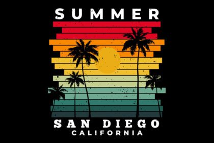 دانلود تی شرت تابستانی سن دیگو ساحل کالیفرنیا غروب آفتاب یکپارچهسازی با سیستمعامل