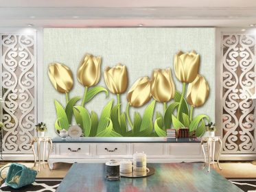 دانلود طرح کاغذ دیواری سه بعدی سه بعدی لوکس پارچه گل طلایی دیوار پس زمینه تلویزیون