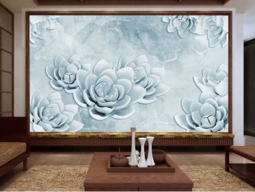 دانلود کاغذ دیواری طرح زیبا گل های آبی پس زمینه دیوار تلویزیون