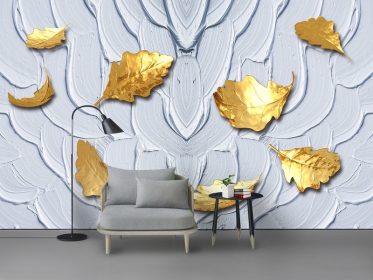 دانلود طرح کاغذ دیواری مدرن سه بعدی رنگ پس زمینه برگ طلایی دیوار پس زمینه تلویزیون