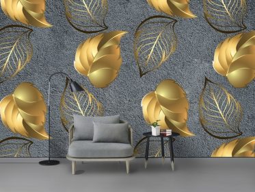 دانلود طرح کاغذ دیواری شیک مینیمالیست برگ طلایی تلویزیون پس زمینه سفارشی سازی دیوار