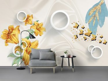دانلود کاغذ دیواری طرح مدرن دیوار پس زمینه گل پروانه