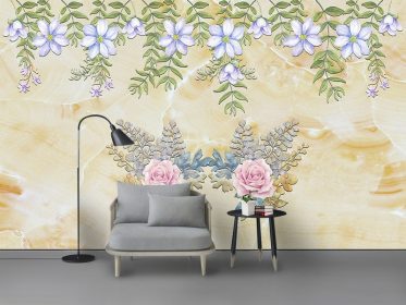 دانلود کاغذ دیواری طرح مینیمالیستی مدرن با دست کشیده شده گل برگ دیوار پس زمینه تلویزیون