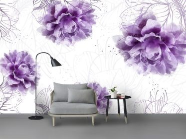 دانلود کاغذ دیواری طرح مینیمالیستی مدرن رویایی بنفش آبرنگ گل زیبا دیوار پس زمینه تلویزیون