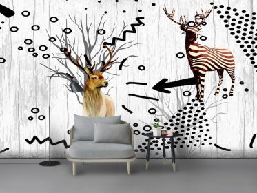 دانلود طرح کاغذ دیواری اسکاندیناوی نقاشی تزئینی پس زمینه انتزاعی گوزن برجسته مدرن