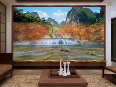 دانلود کاغذ دیواری طرح خلاقانه جدید چینی دیوار پس زمینه تلویزیون منظره آب