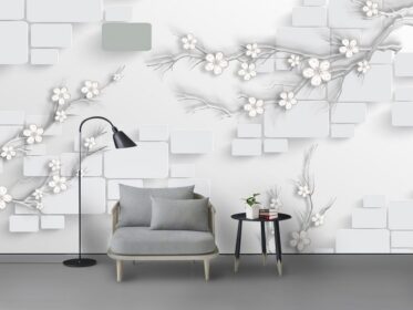 دانلود کاغذ دیواری طرح مدرن سه بعدی شاخه گل هلو دیوار پس زمینه برجسته