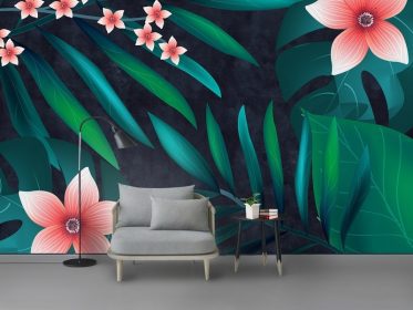 دانلود کاغذ دیواری طرح تابستانی تازه مدرن مینیمالیستی گل گیاهان گرمسیری دیوار پس زمینه تلویزیون