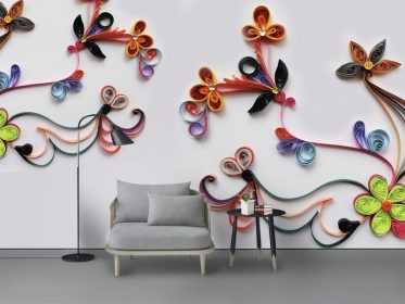 دانلود کاغذ دیواری طرح مدرن مینیمالیستی برجسته کاغذی سه بعدی گل پس زمینه تلویزیون