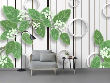 دانلود کاغذ دیواری طرح تابستانی تازه و مدرن مینیمالیستی شاخه های گلدار پس زمینه تلویزیون هندسی جامد