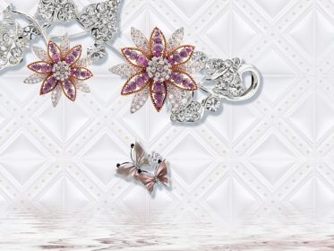 دانلود کاغذ دیواری طرح سه بعدی جواهرات بنفش الماس گل پروانه دیوار پس زمینه